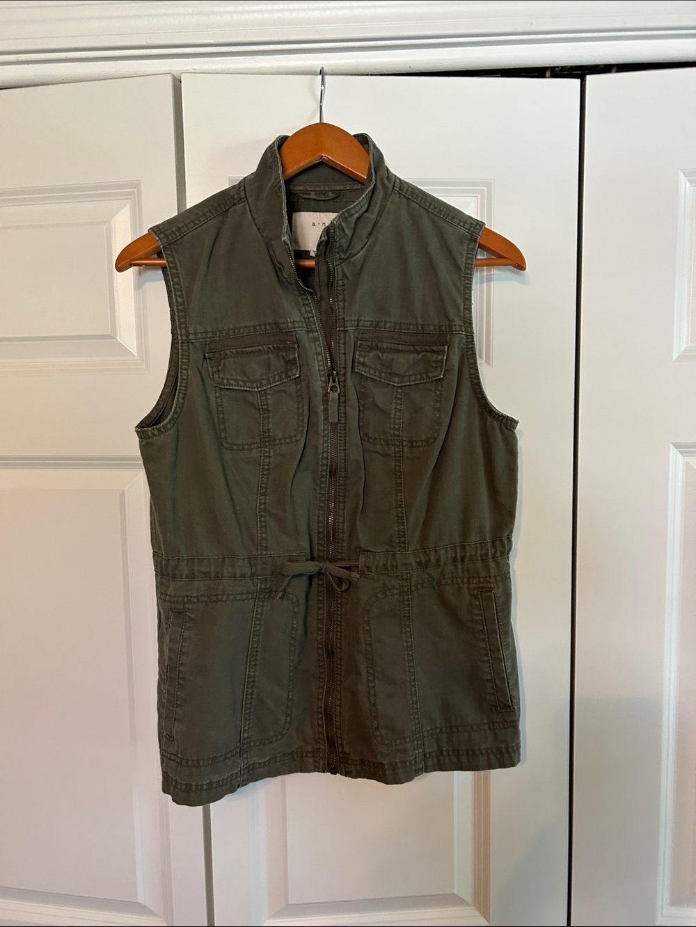 Olive Utility Sleeveless Zip Front Vest